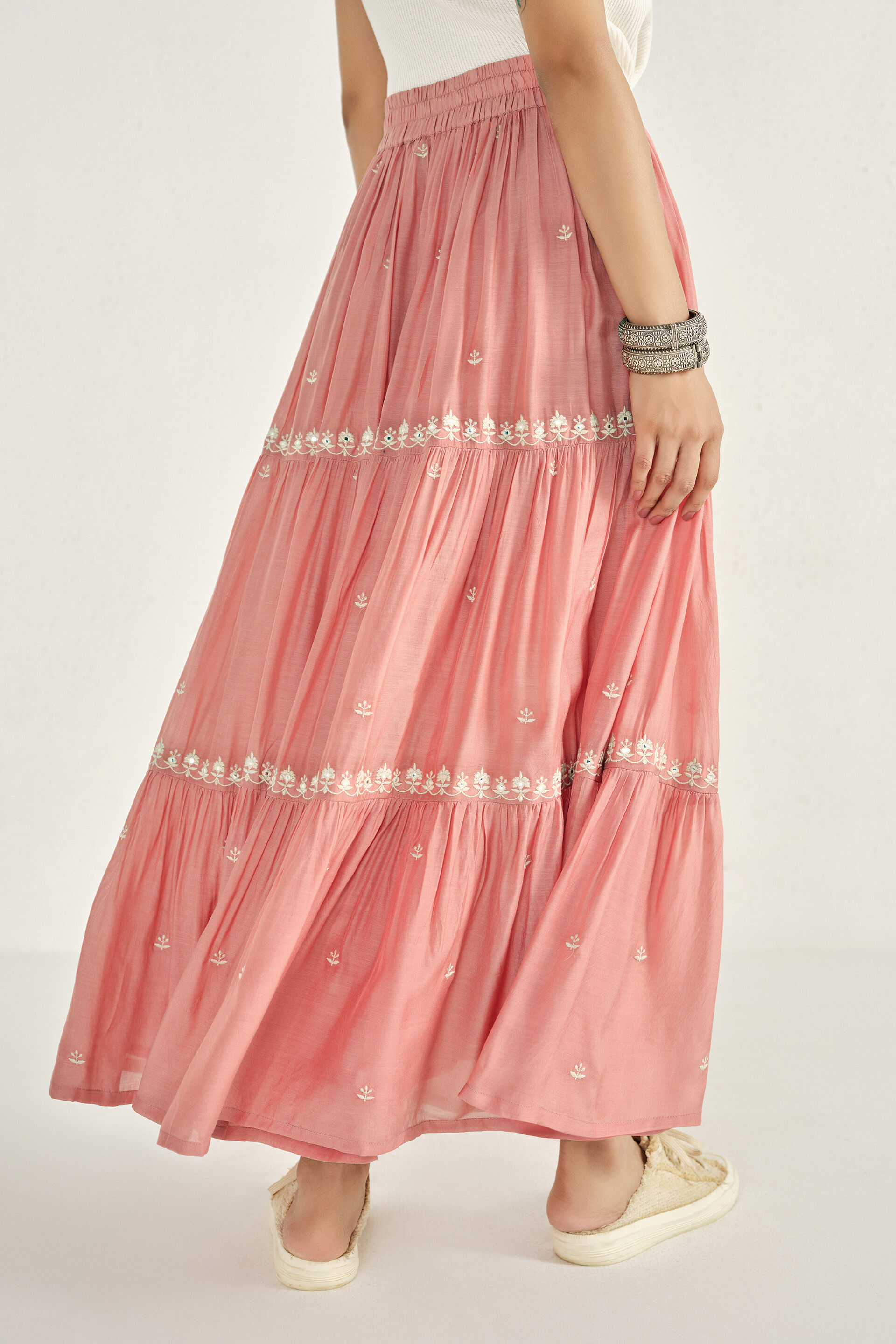 Coral Chase Tiered Skirt, Pink, image 4